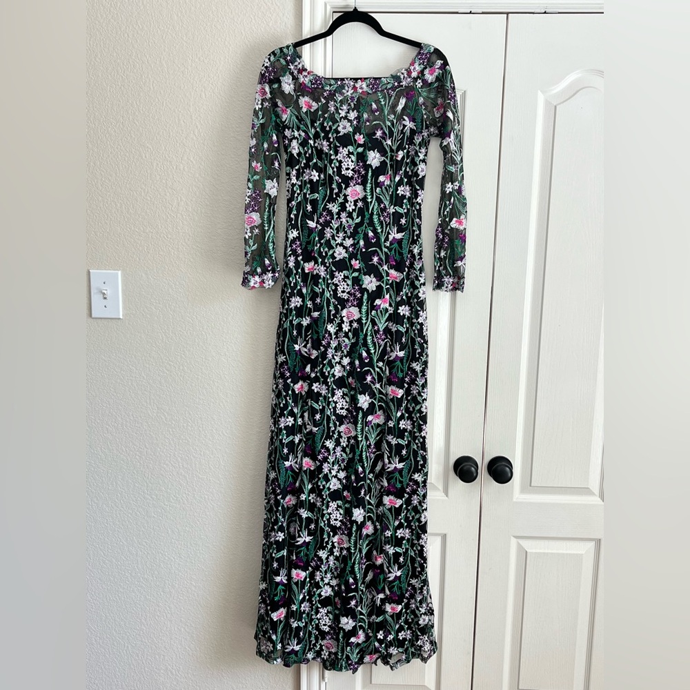 Tadashi Shoji Lace Embroidered Dress Gown black purple green size 6 - Picture 3 of 13